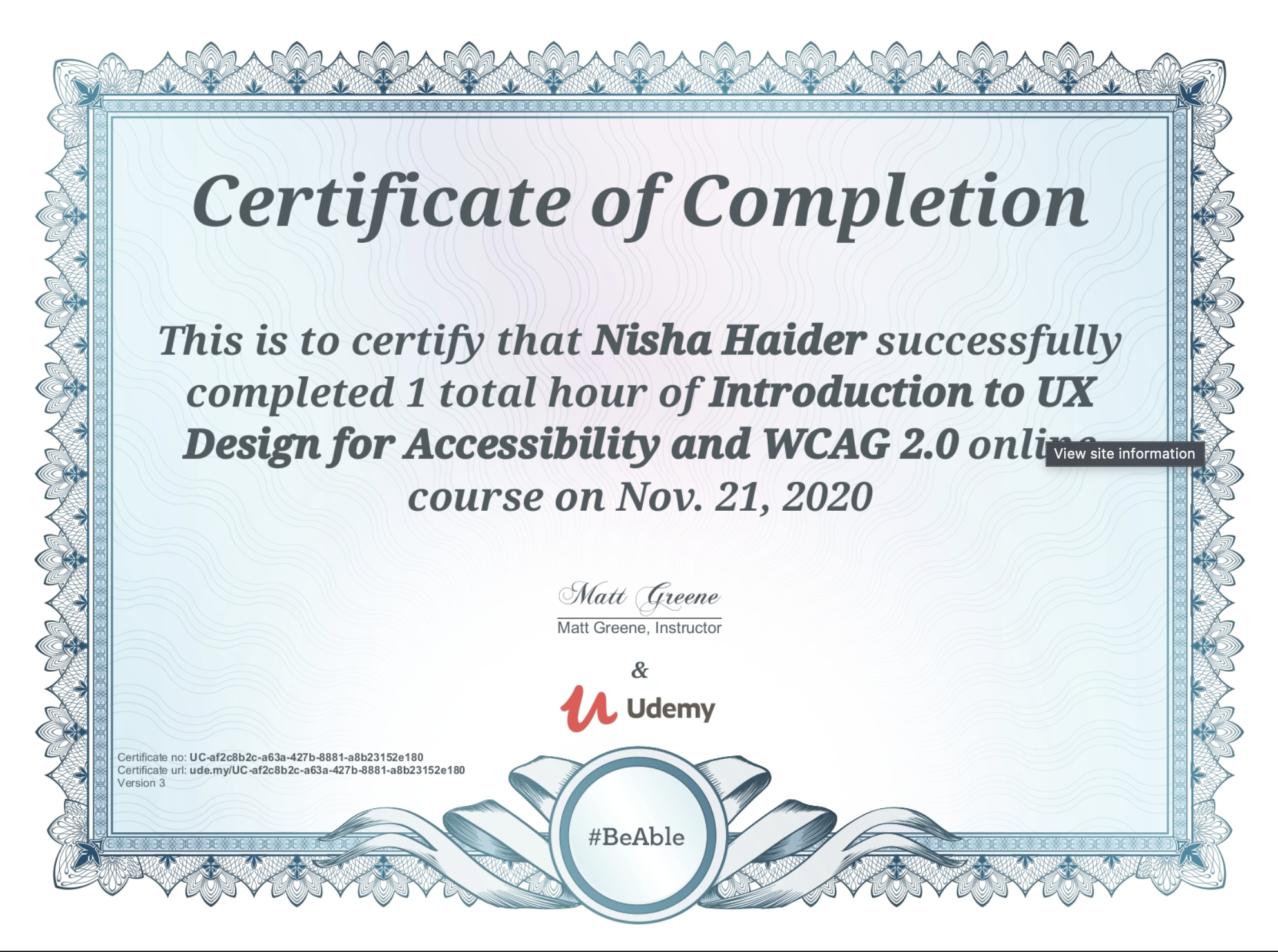 Introduction to UX Design for Accessibility and WCAG 2.0 Certificate